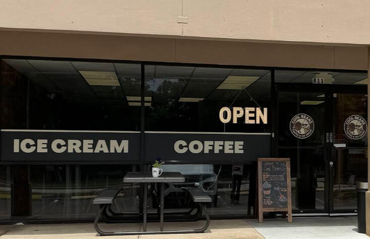 Networking @ Cool Beans Coffee & Ice Cream, Palm Harbor FL Cool Beans Coffee and Icecream restaurant door and logo